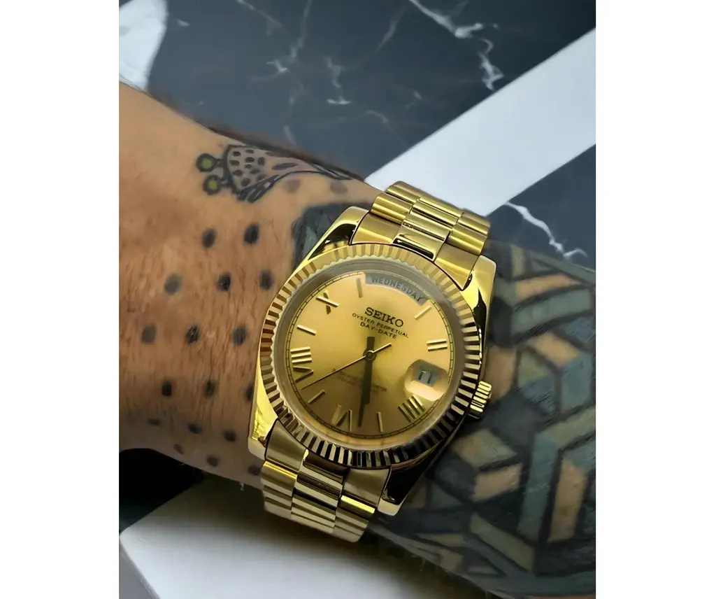Seiko Mod Datejust Watch - Gold - Image 7