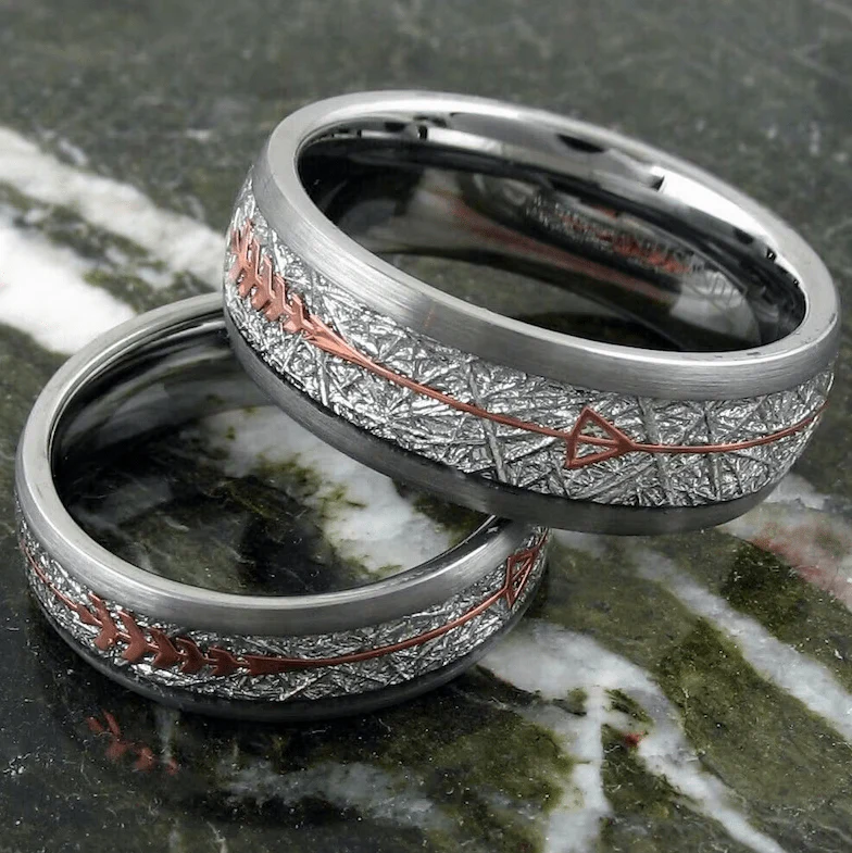Silver Rose Gold Arrow Tungsten Carbide 8MM Band Ring - Image 2