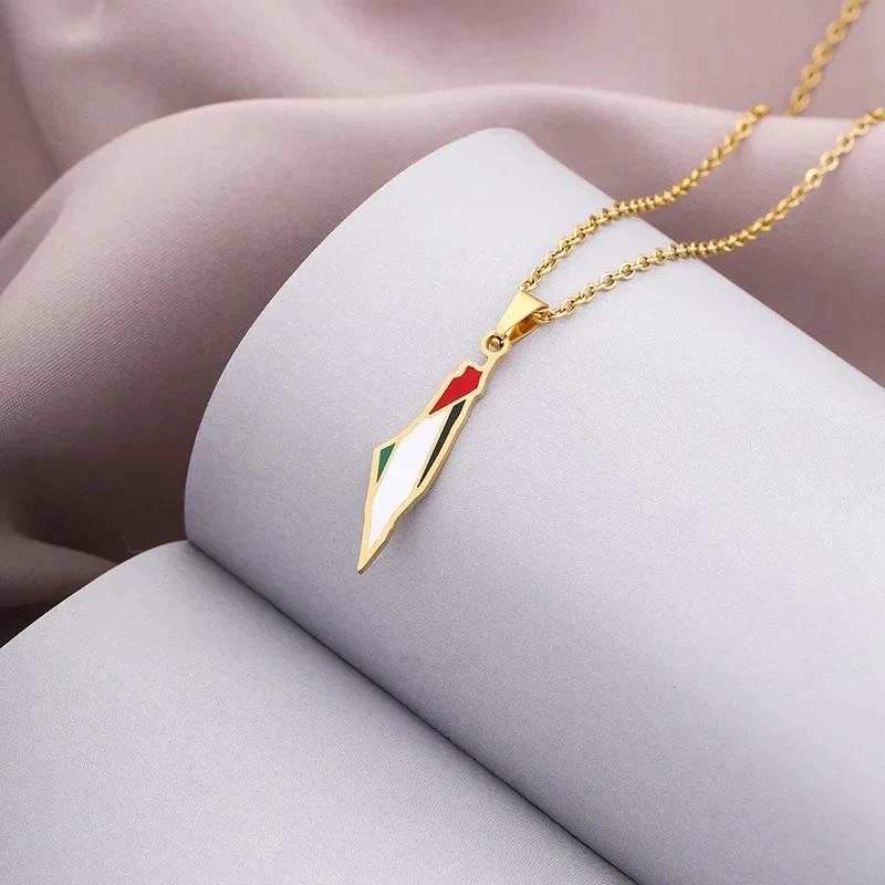 Small Geometric Palestine Map Pendant Necklace - Image 4