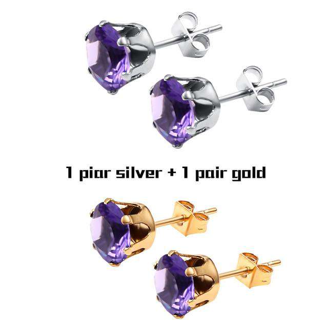 Small Iced Crystal Stainless Steel Stud Earrings - Image 4