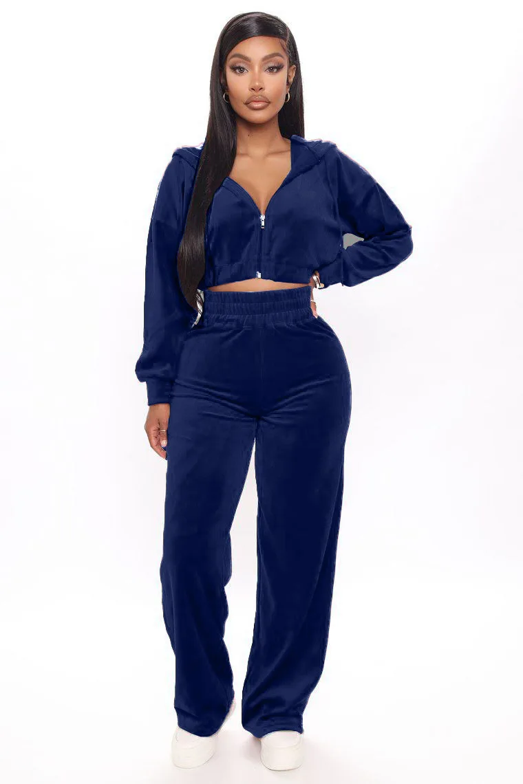 Solid Velvet Two Piece Tracksuit - Image 12