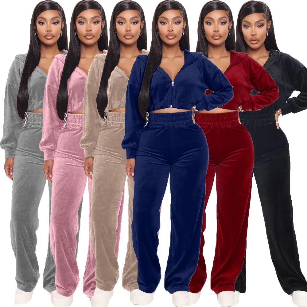 Solid Velvet Two Piece Tracksuit - Image 13