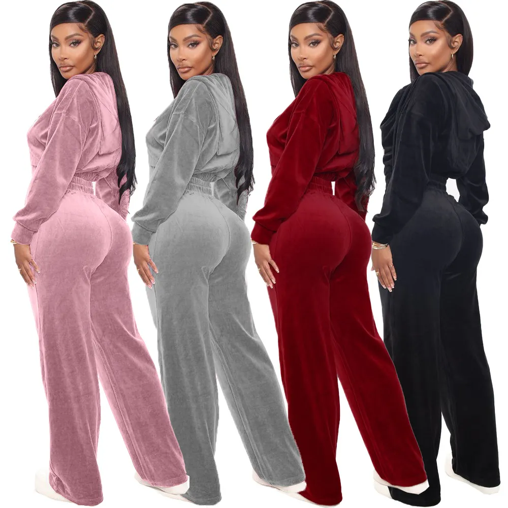 Solid Velvet Two Piece Tracksuit - Image 14