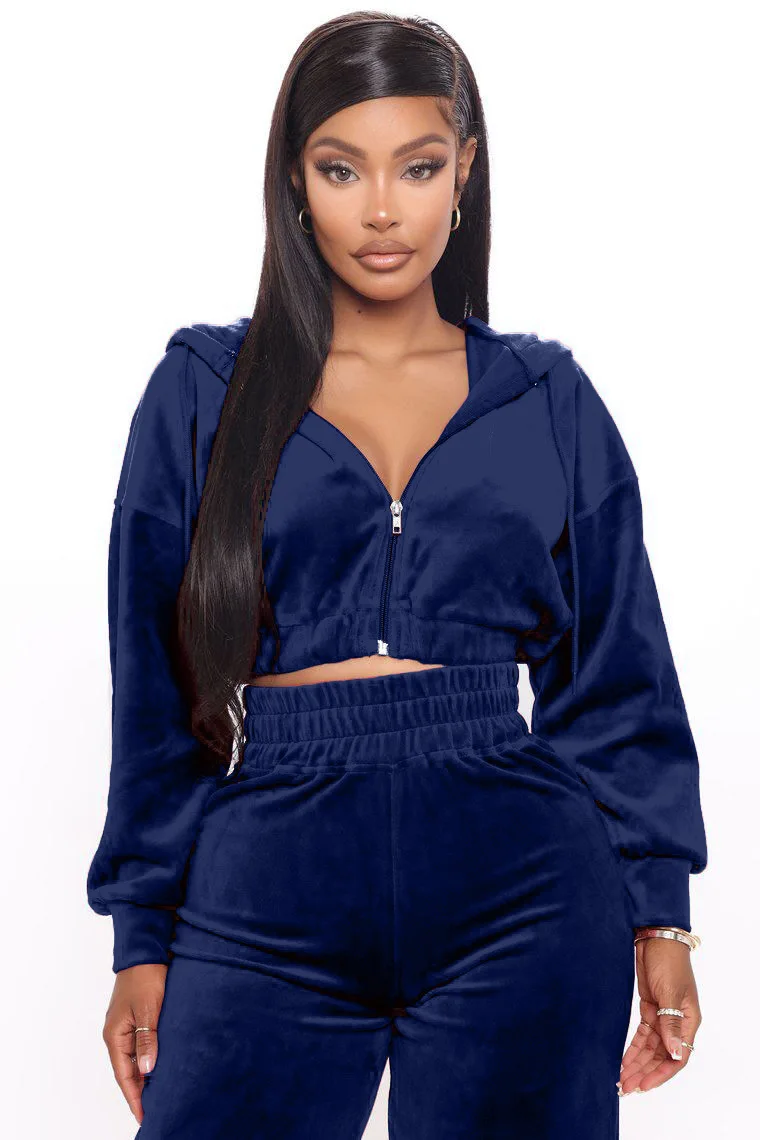 Solid Velvet Two Piece Tracksuit - Image 2