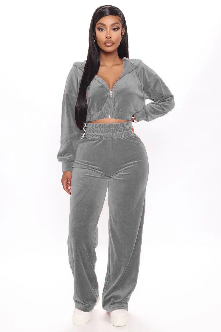 Solid Velvet Two Piece Tracksuit - Image 28
