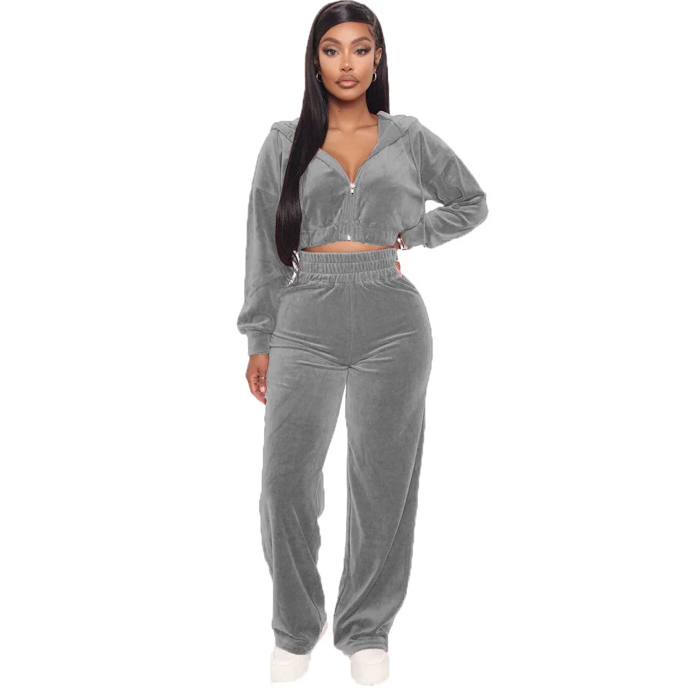 Solid Velvet Two Piece Tracksuit - Image 3