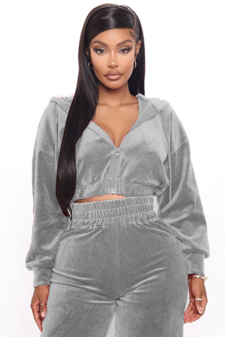 Solid Velvet Two Piece Tracksuit - Image 30