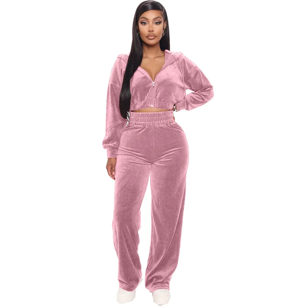 Solid Velvet Two Piece Tracksuit - Image 4