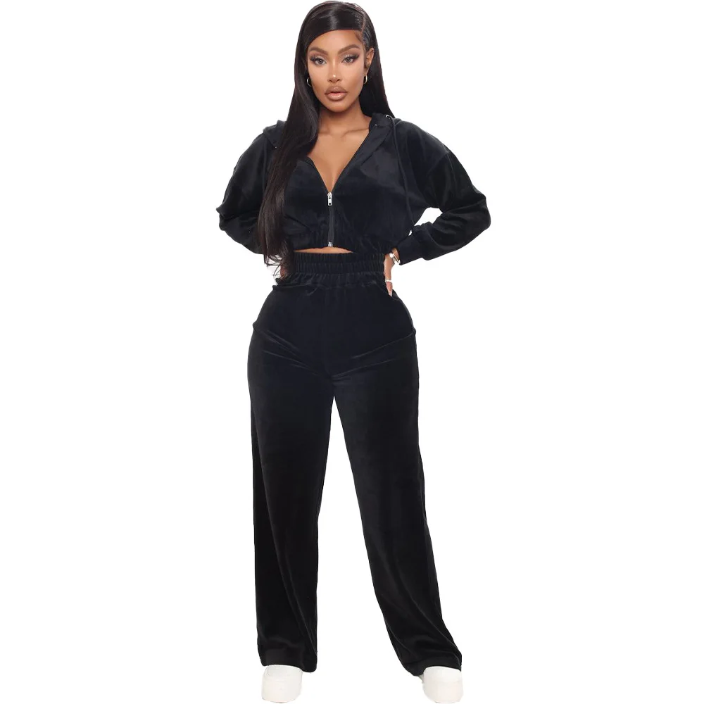 Solid Velvet Two Piece Tracksuit - Image 6