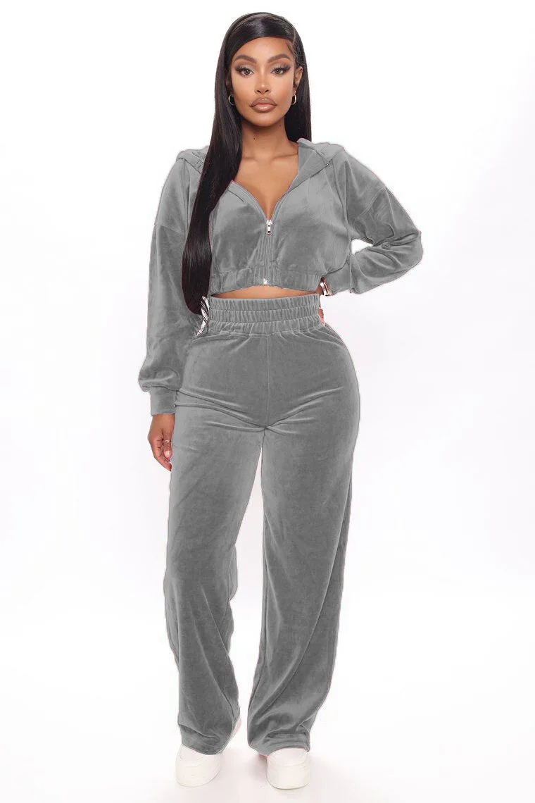 Solid Velvet Two Piece Tracksuit - Image 8