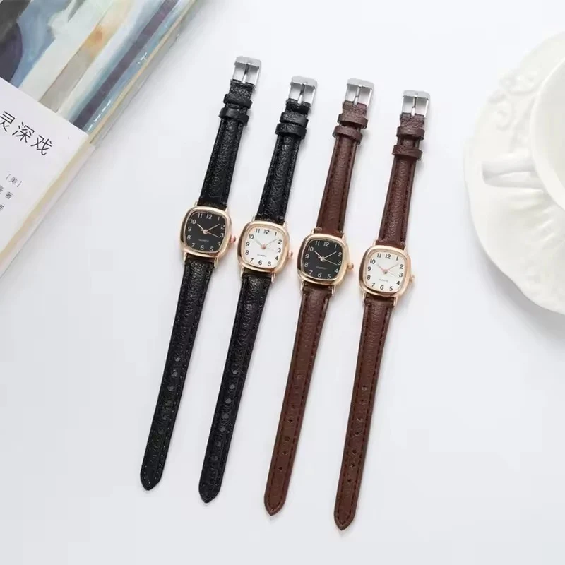 Brown Retro Square Leather Strap Women's Watch - Image 2