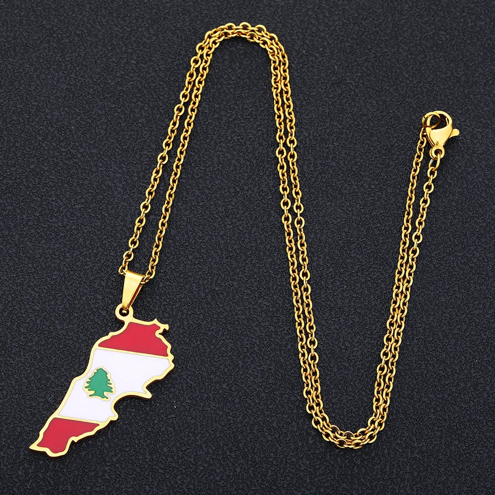 Stainless steel Enamel Lebanon Map Flag Pendant Necklace - Image 4