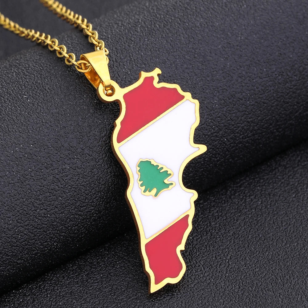 Stainless steel Enamel Lebanon Map Flag Pendant Necklace - Image 5