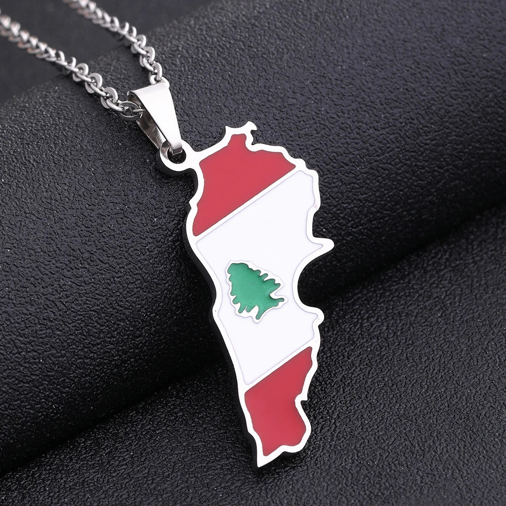 Stainless steel Enamel Lebanon Map Flag Pendant Necklace - Image 6