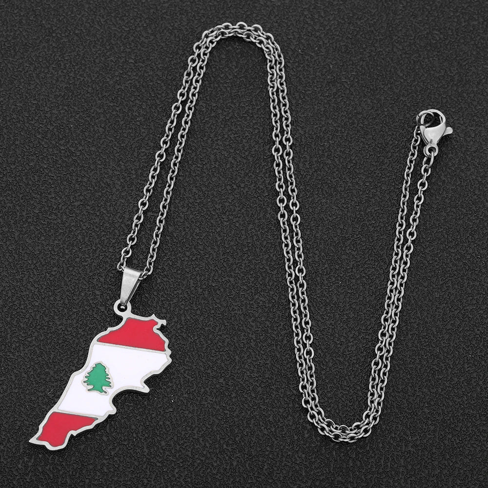 Stainless steel Enamel Lebanon Map Flag Pendant Necklace - Image 7