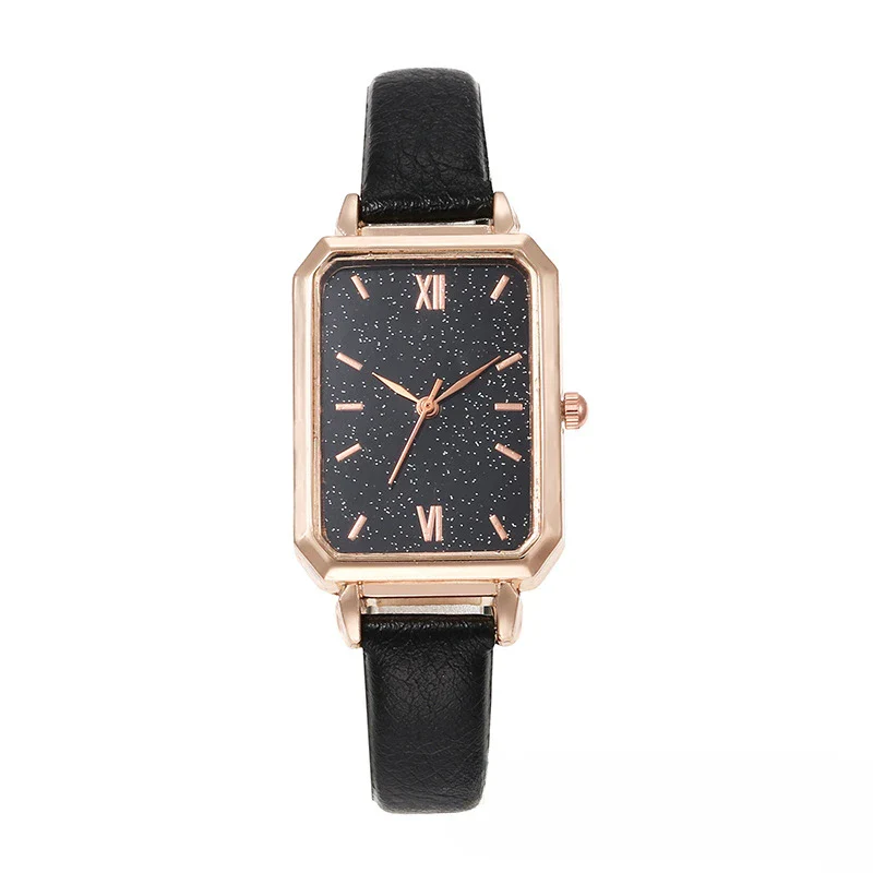 Timeless Malachite Stone Inspired Dial Leather Strap Square Women's Watch - Image 2