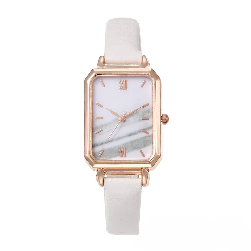 Timeless Malachite Stone Inspired Dial Leather Strap Square Women's Watch - Image 3