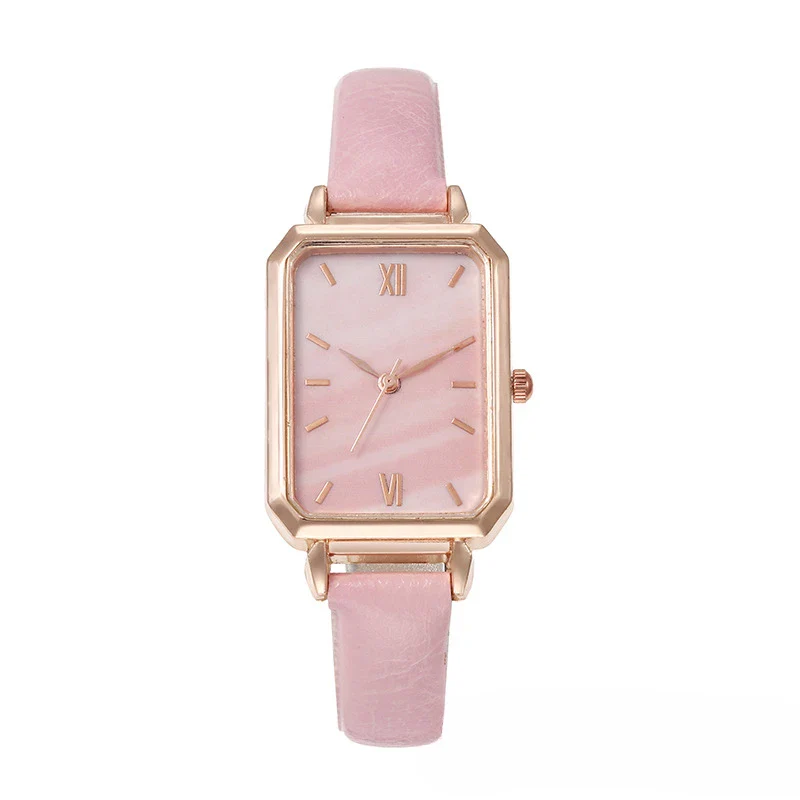 Timeless Malachite Stone Inspired Dial Leather Strap Square Women's Watch - Image 4