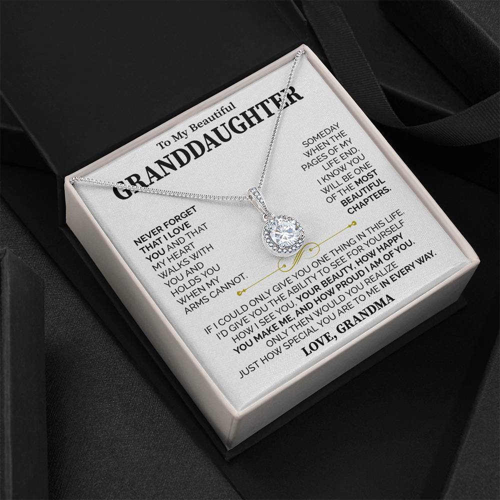 To My Beautiful Granddaughter (Love, Grandma) Message Card Necklace - Image 4