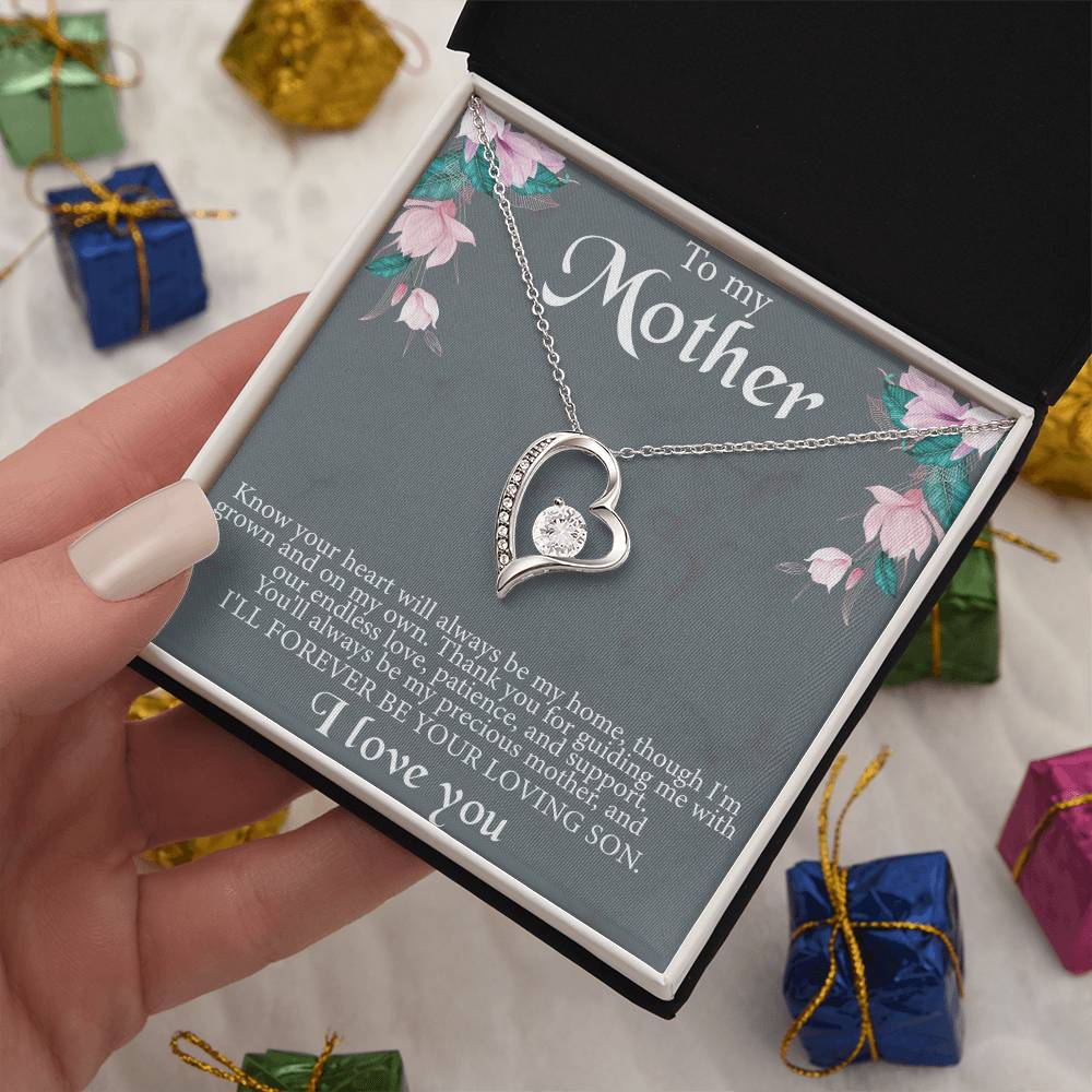 To My Mother From Son Message Card Heart Necklace - Image 3