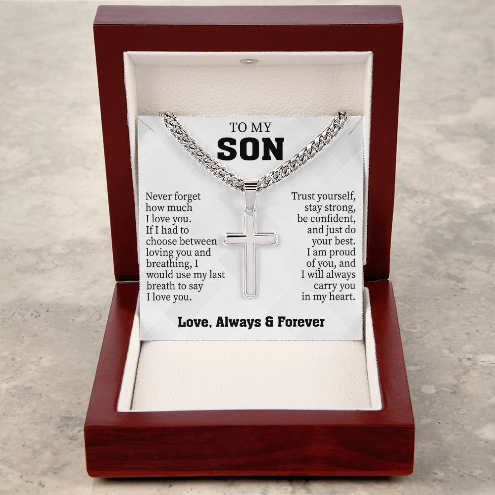 To My Son (Love, Always & Forever) Message Card Necklace - Image 3