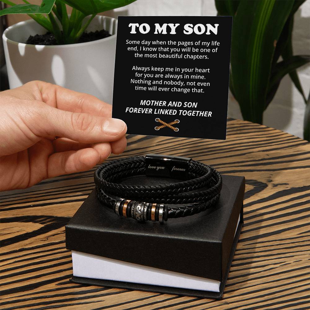 To My Son (Mother and Son Forever Linked Together) Message Card Bracelet - Image 2
