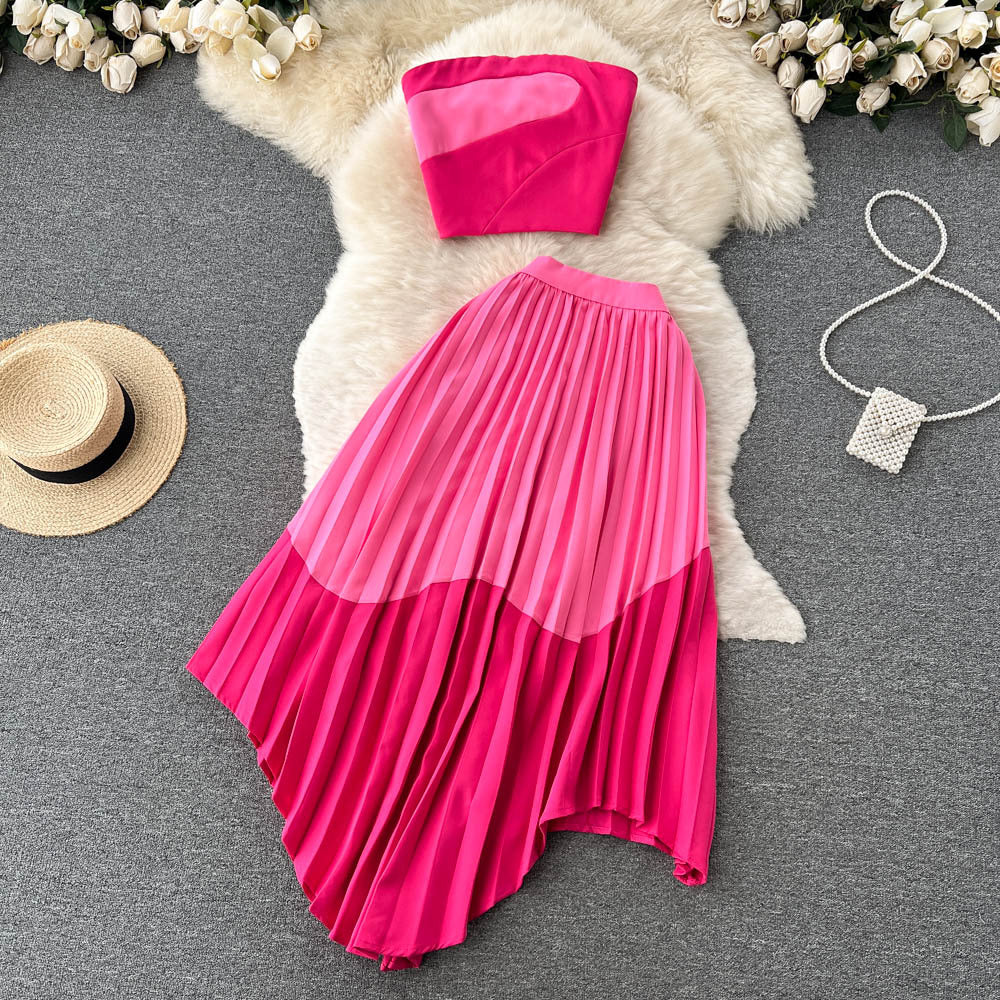 Tube and Pleated Skirt Summer Dress Set - Image 5