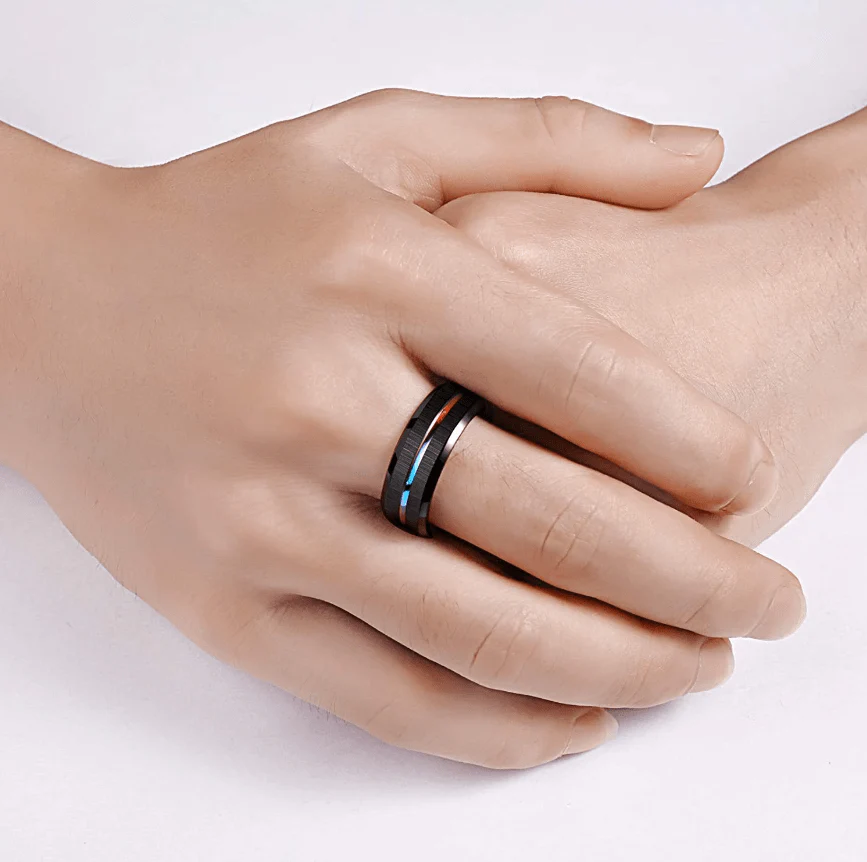Tungsten Carbide Black Rainbow 8MM Style Band Ring - Image 2