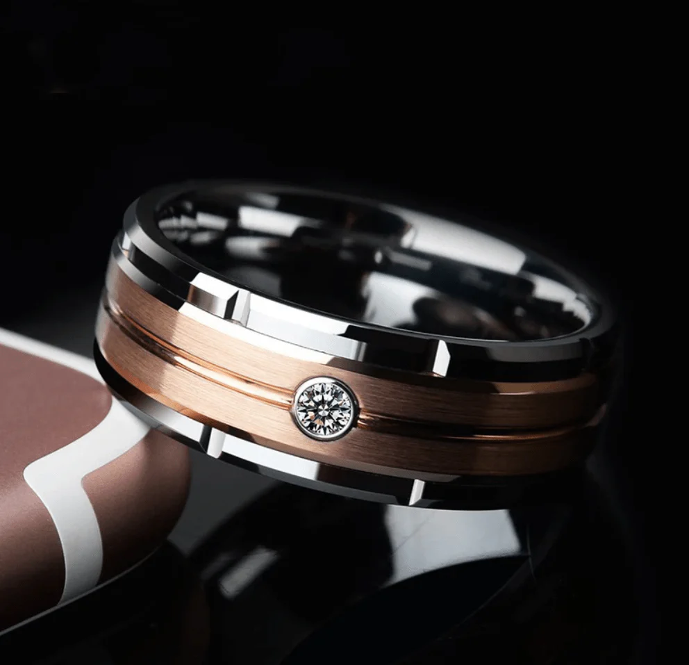Tungsten Carbide Ring 8MM Rose Gold and Silver Wedding Band - Image 3