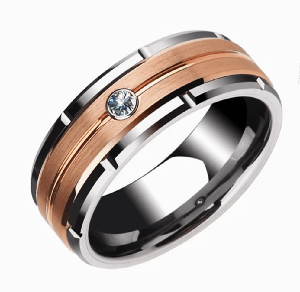 Tungsten Carbide Ring 8MM Rose Gold and Silver Wedding Band - Image 4