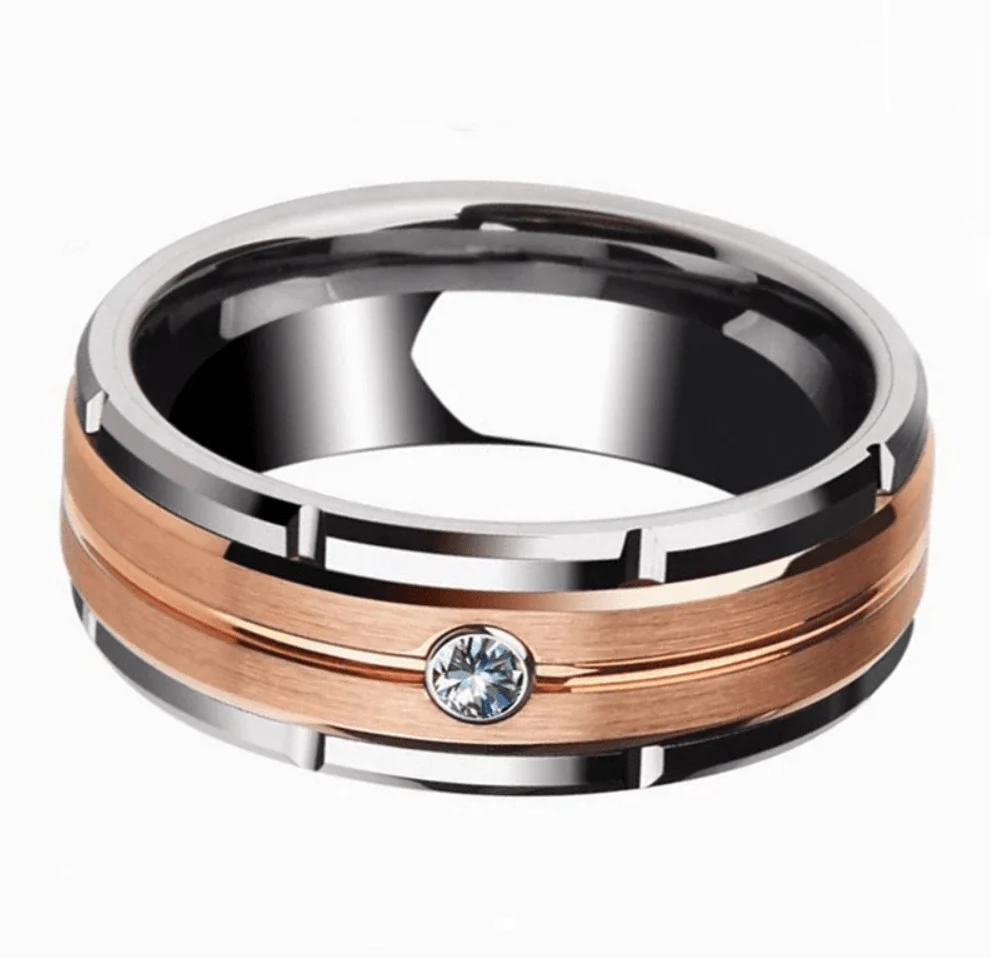 Tungsten Carbide Ring 8MM Rose Gold and Silver Wedding Band - Image 5