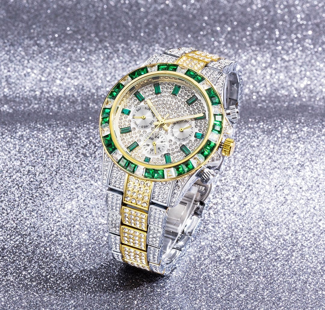 VVS Jewelry Two-Tone Green Iced Out Watch - Image 10