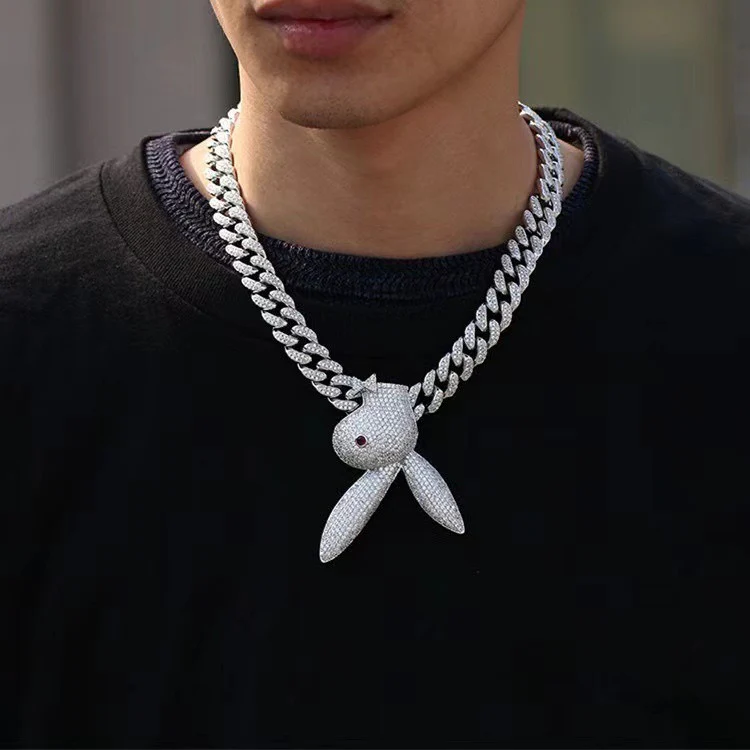 Upside Down Bunny Playboi Carti-Inspired Pendant Necklace Rapper Chain - Image 2