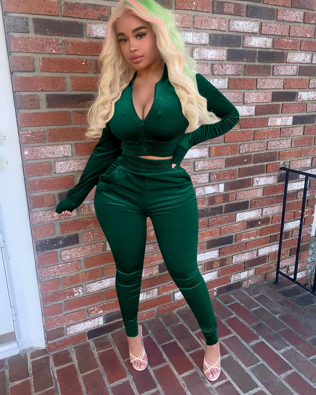 Velvet Hoodie Crop Top Tracksuit - Image 12