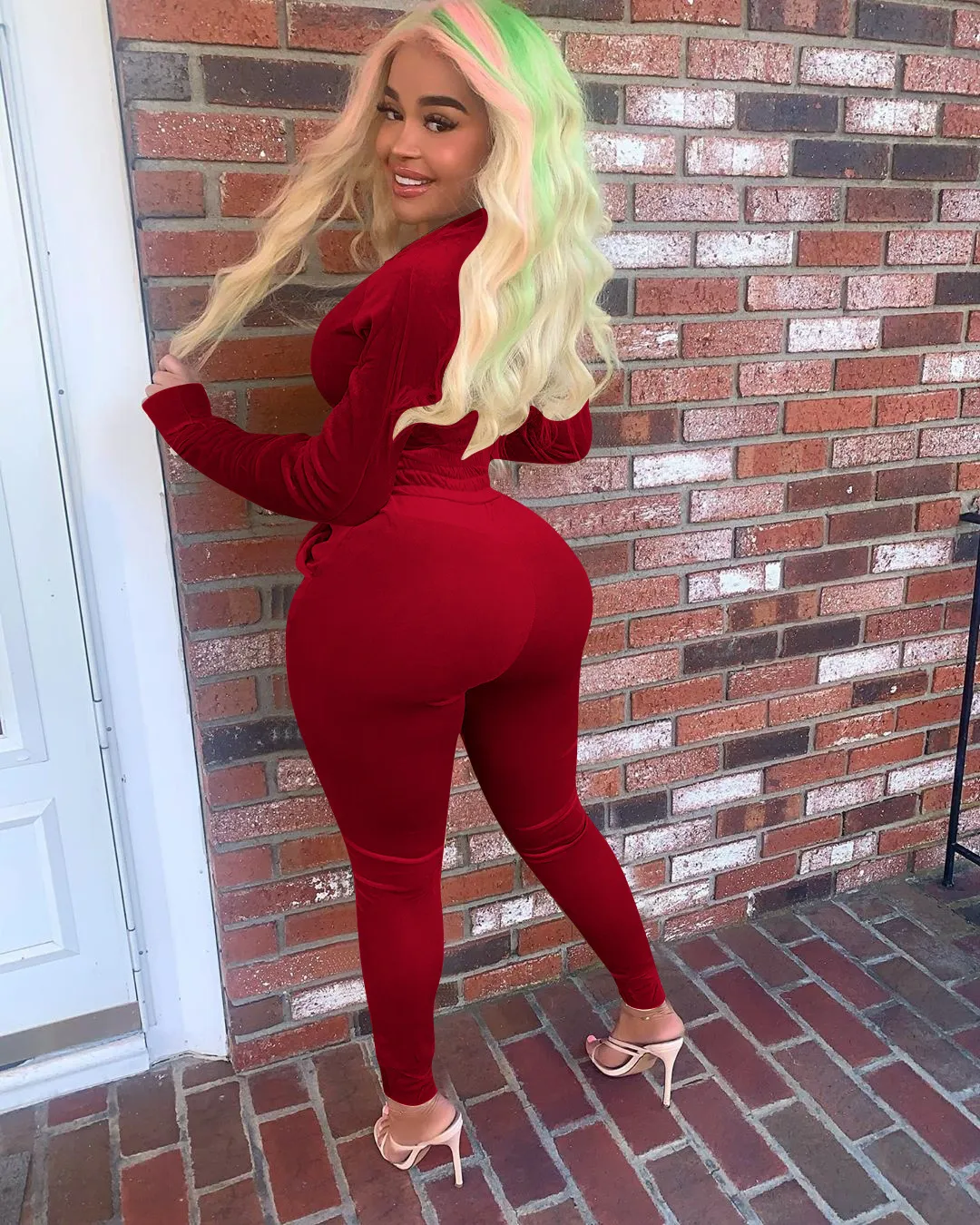 Velvet Hoodie Crop Top Tracksuit - Image 17