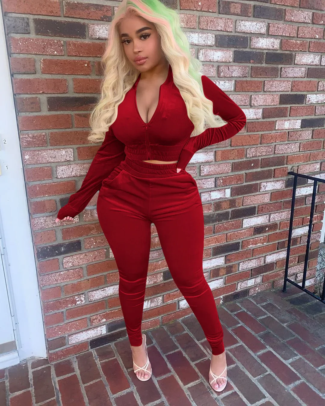 Velvet Hoodie Crop Top Tracksuit - Image 18