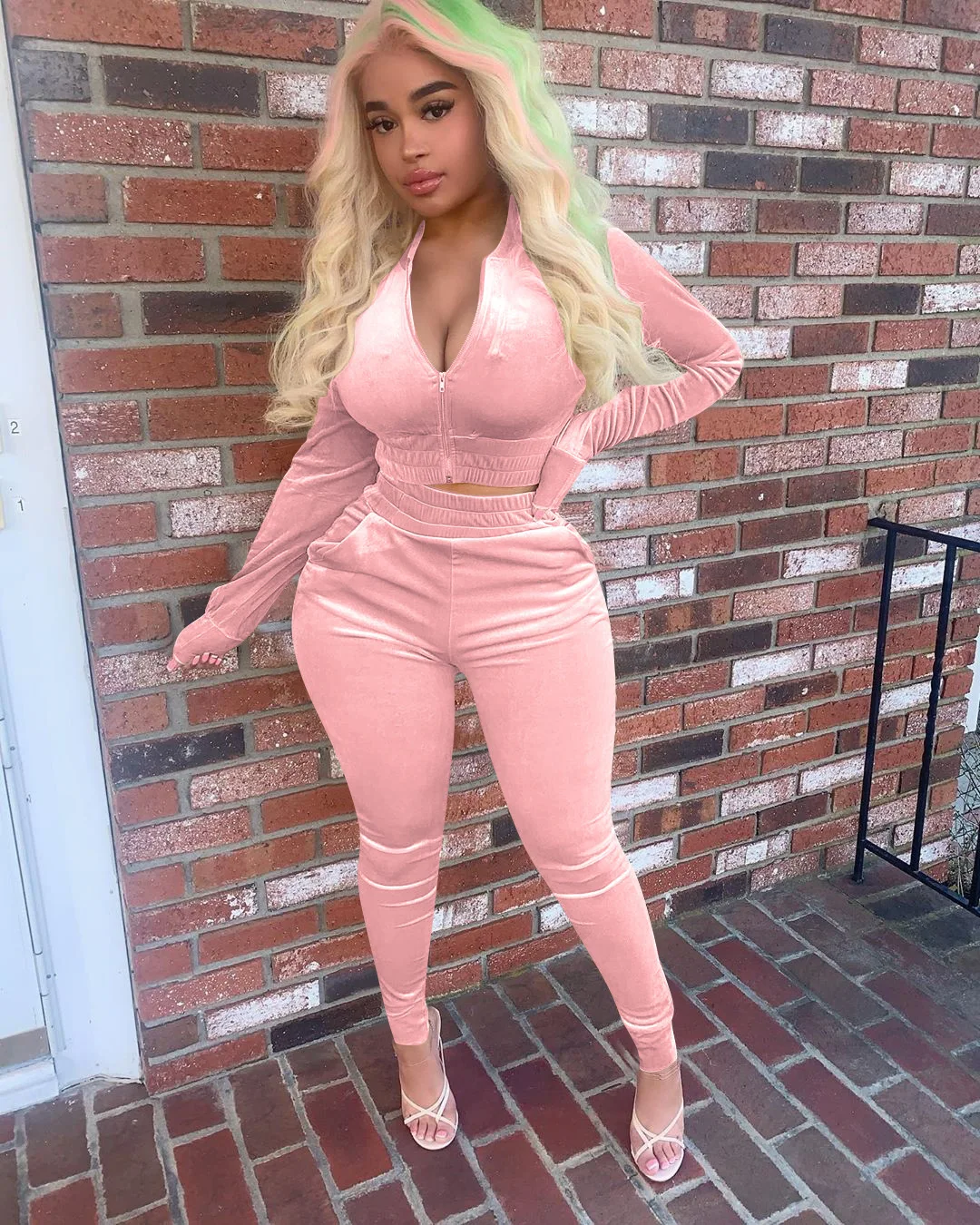 Velvet Hoodie Crop Top Tracksuit - Image 19