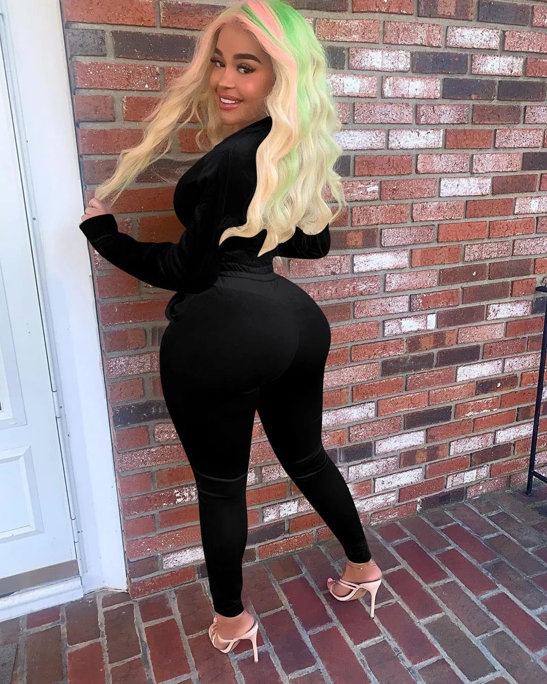 Velvet Hoodie Crop Top Tracksuit - Image 20
