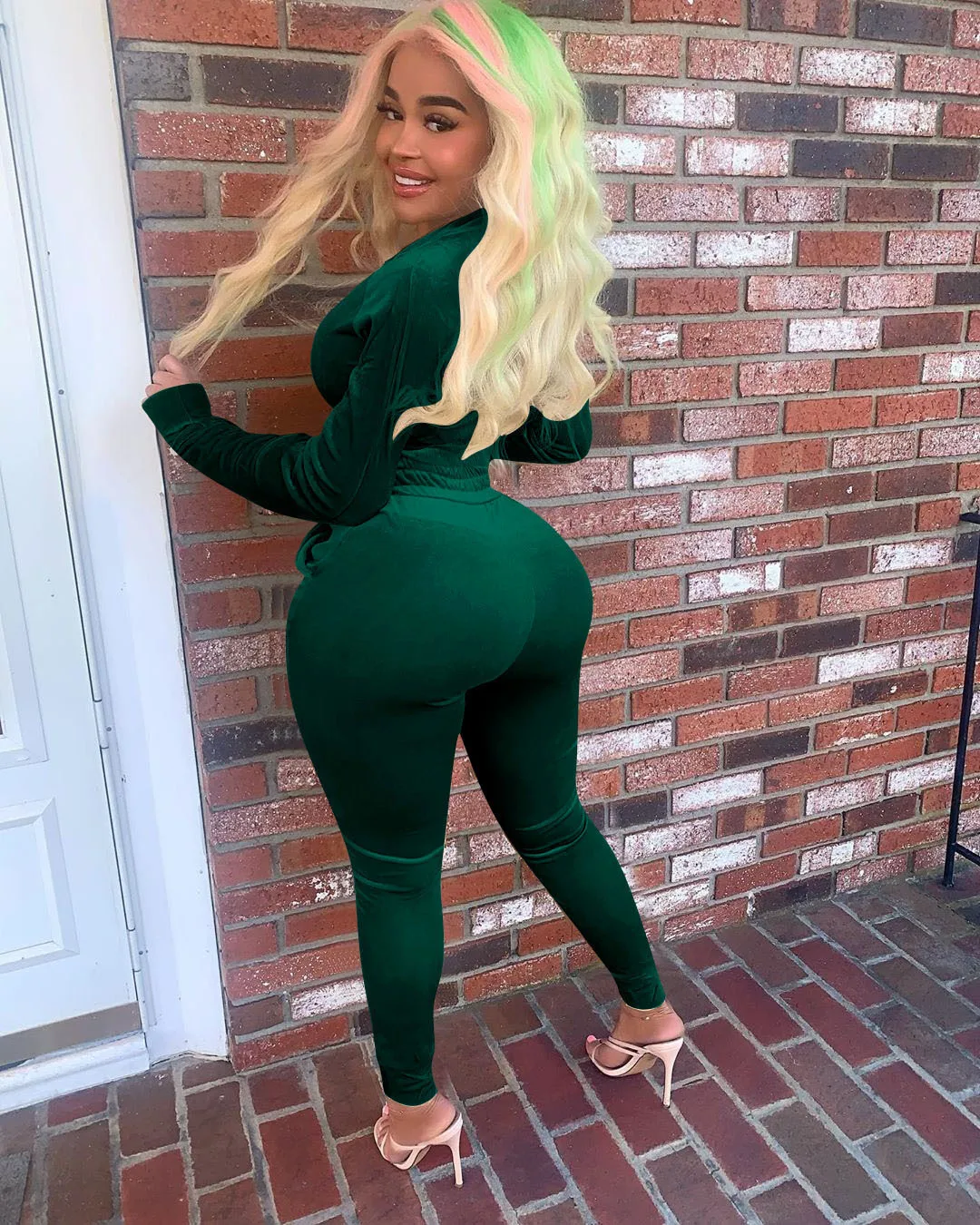 Velvet Hoodie Crop Top Tracksuit - Image 23