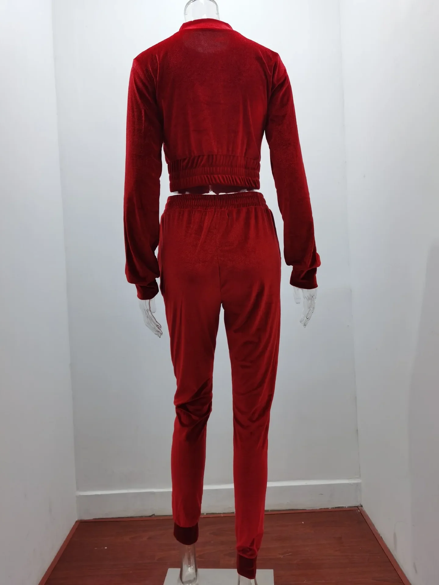 Velvet Hoodie Crop Top Tracksuit - Image 26
