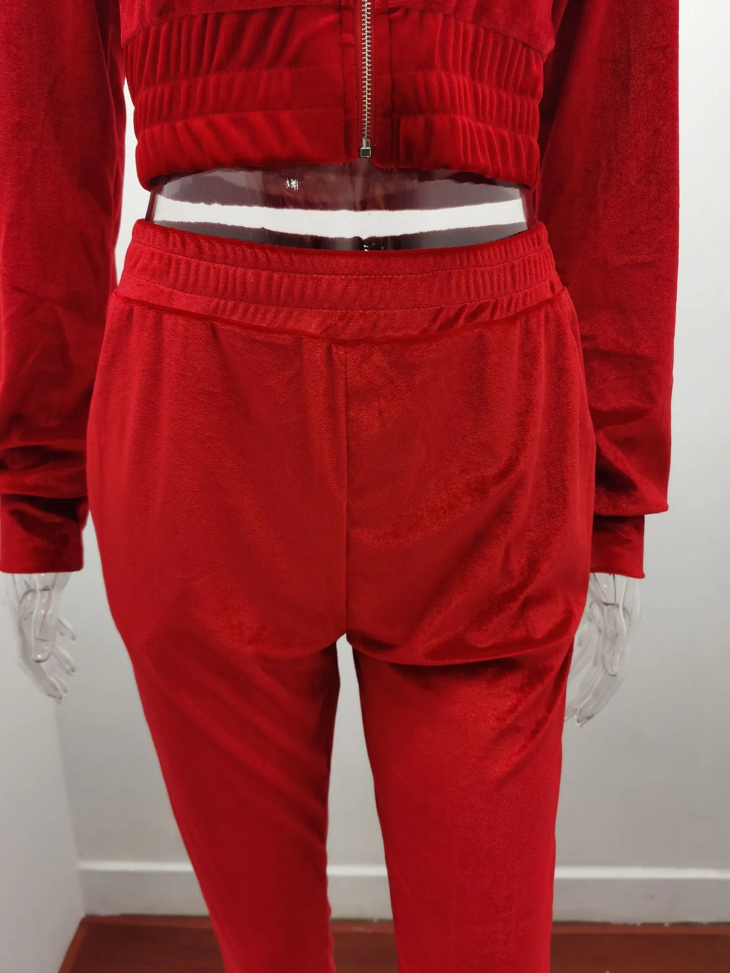Velvet Hoodie Crop Top Tracksuit - Image 28