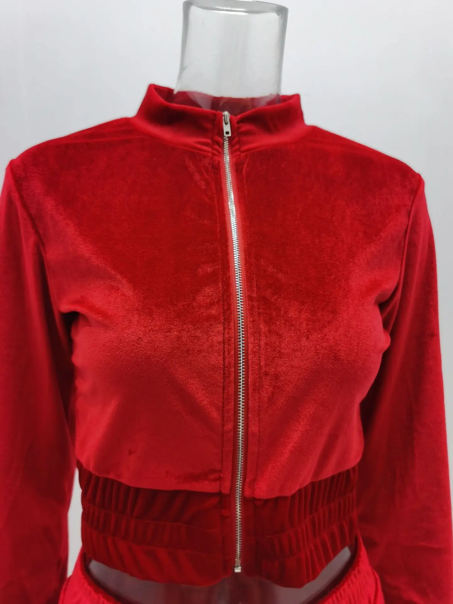 Velvet Hoodie Crop Top Tracksuit - Image 31