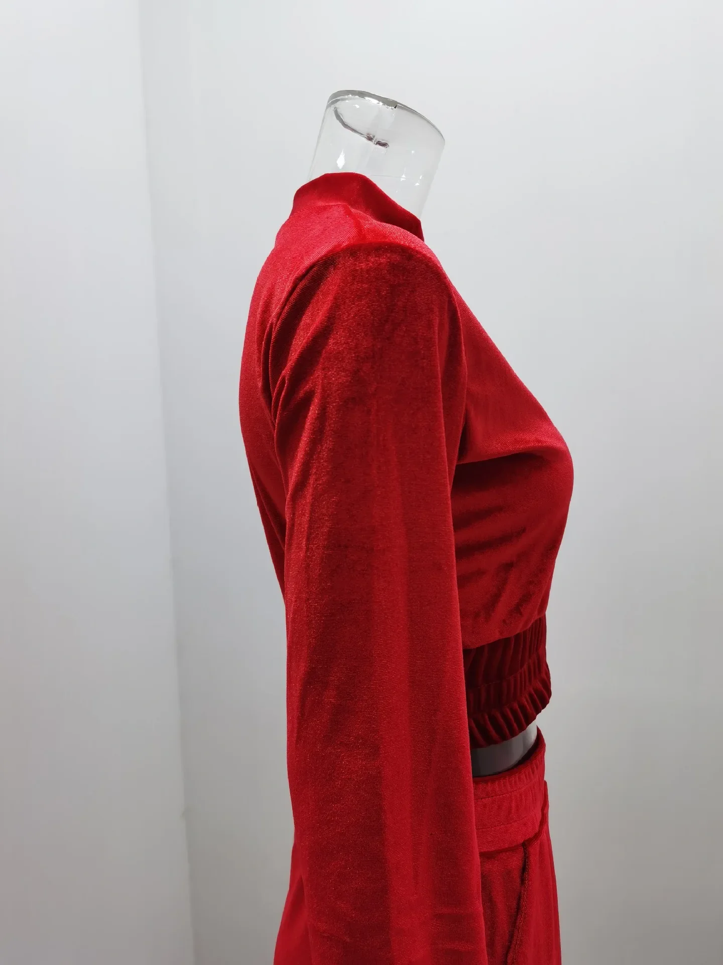 Velvet Hoodie Crop Top Tracksuit - Image 32