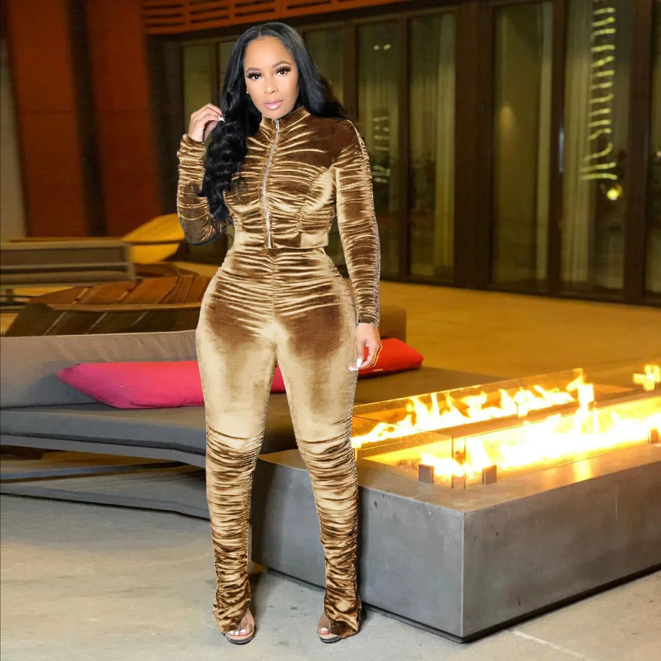 Velvet Stacked Zipper Tracksuit - Image 13