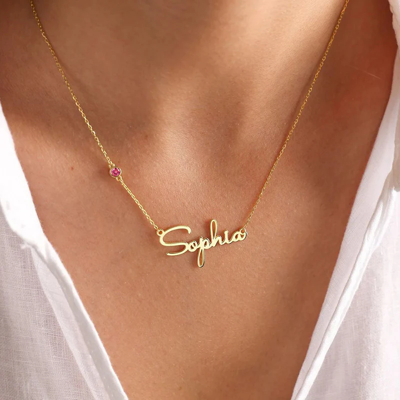 VVS 18K Gold Custom Name Birthstone Necklace - Image 2