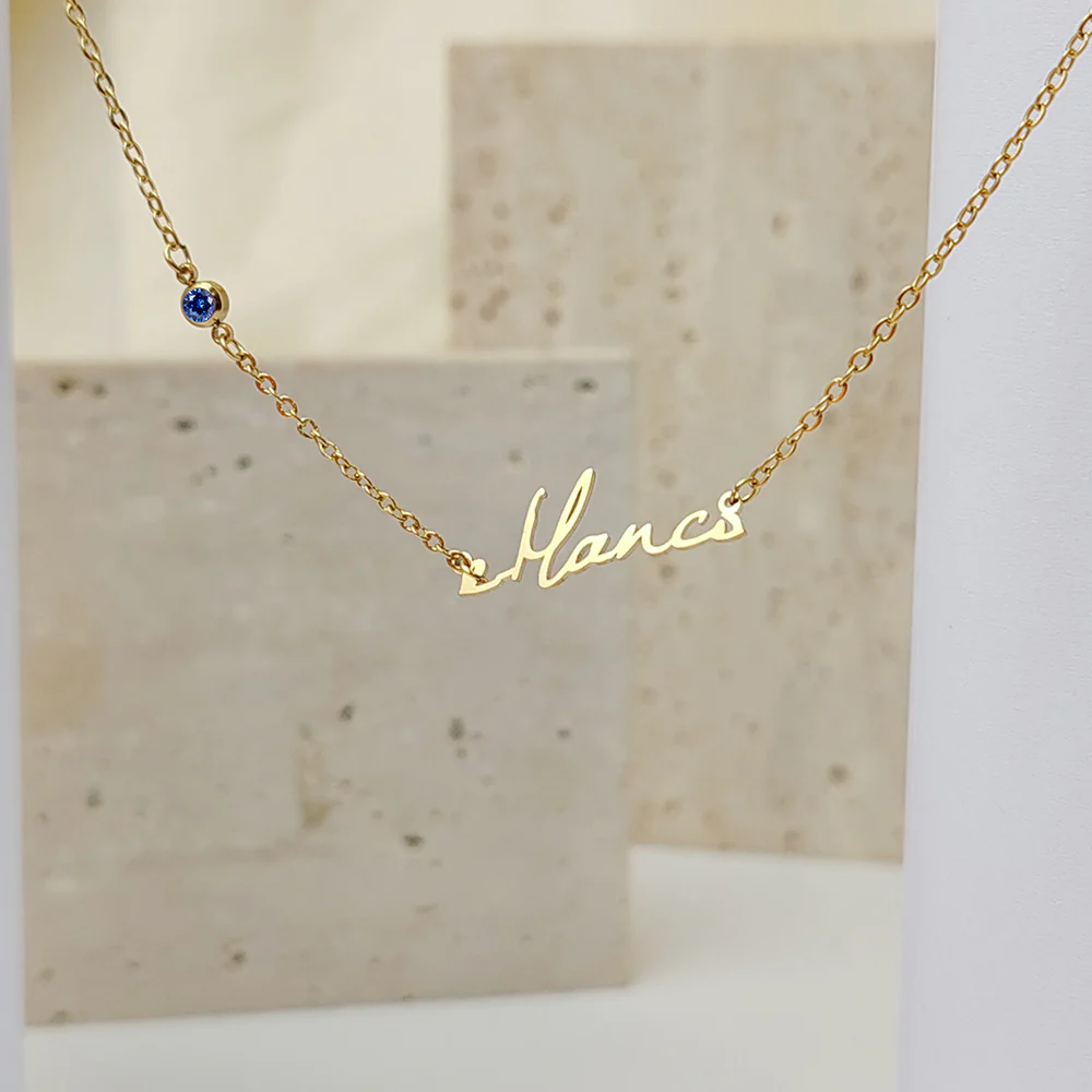 VVS 18K Gold Custom Name Birthstone Necklace - Image 3