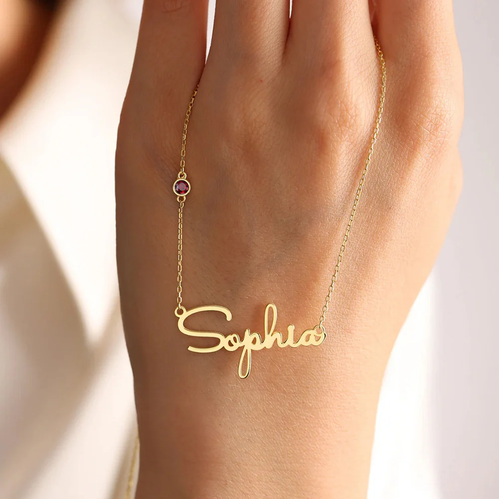 VVS 18K Gold Custom Name Birthstone Necklace - Image 4