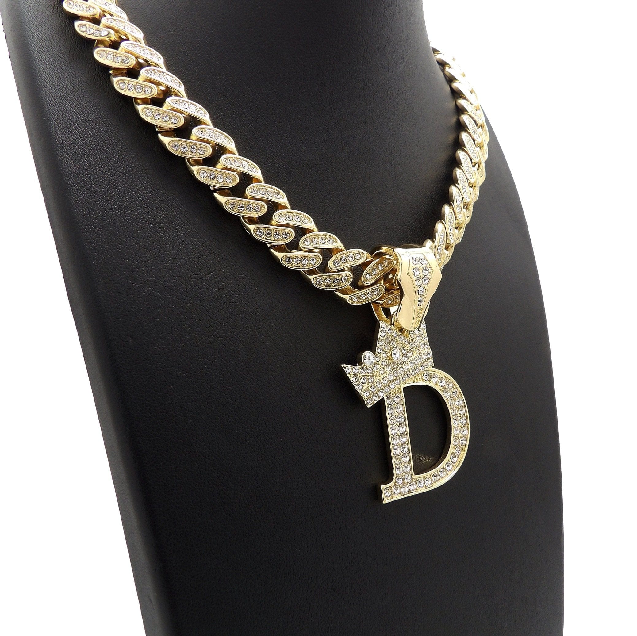 VVS Jewelry Gold Crowned Initial Cuban Pendant Chain - Image 4