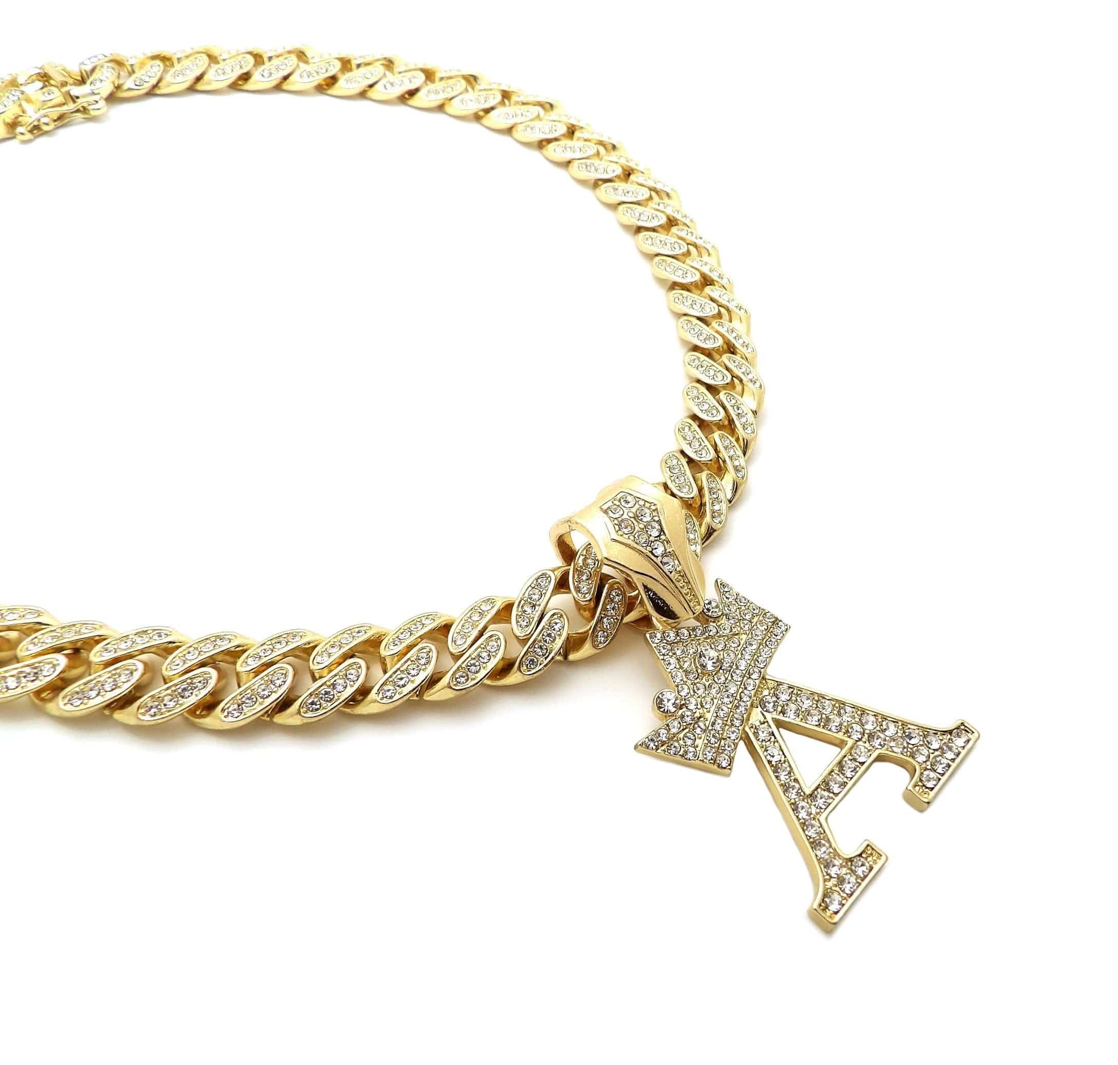 VVS Jewelry Gold Crowned Initial Cuban Pendant Chain - Image 5