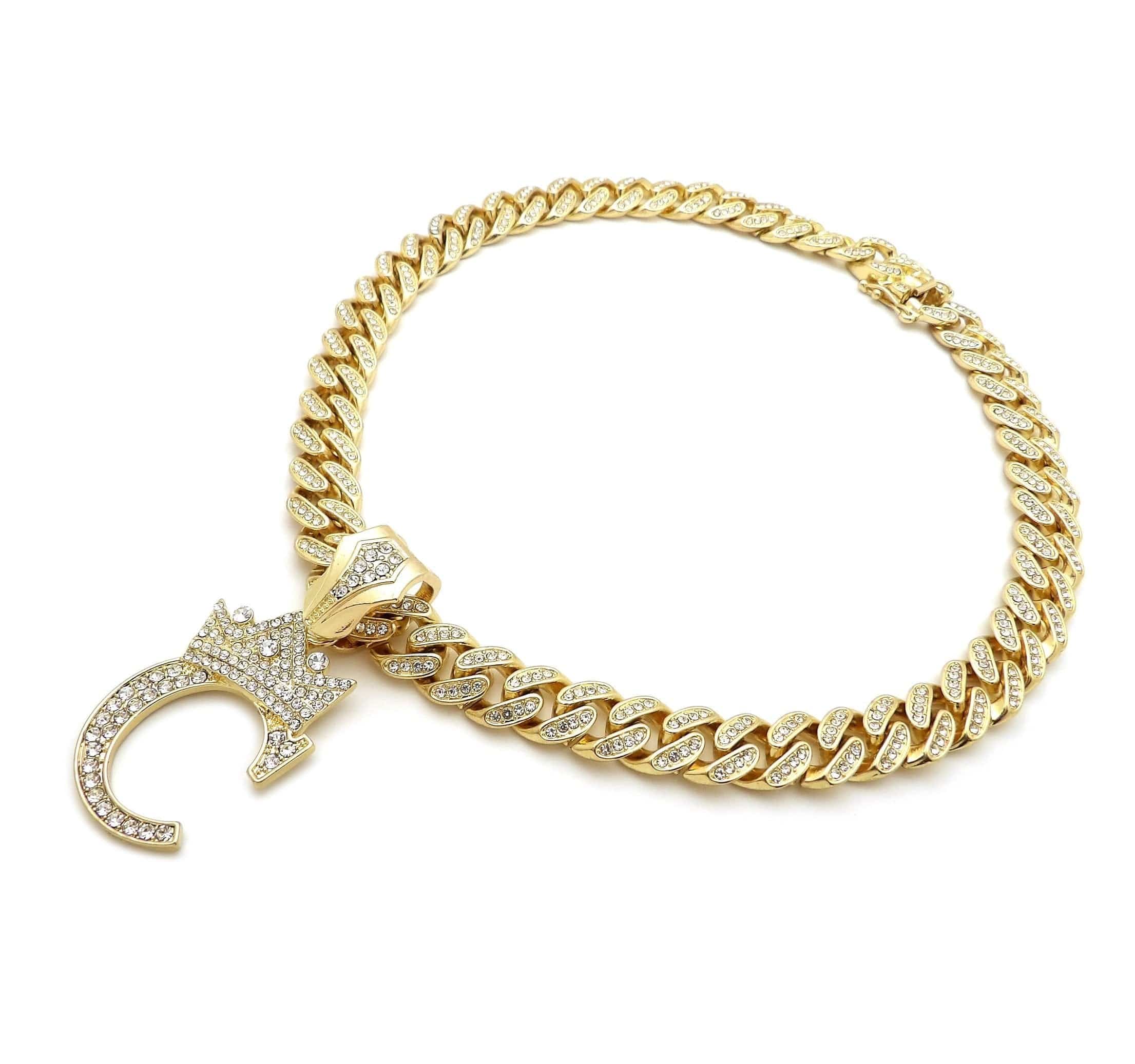 VVS Jewelry Gold Crowned Initial Cuban Pendant Chain - Image 6